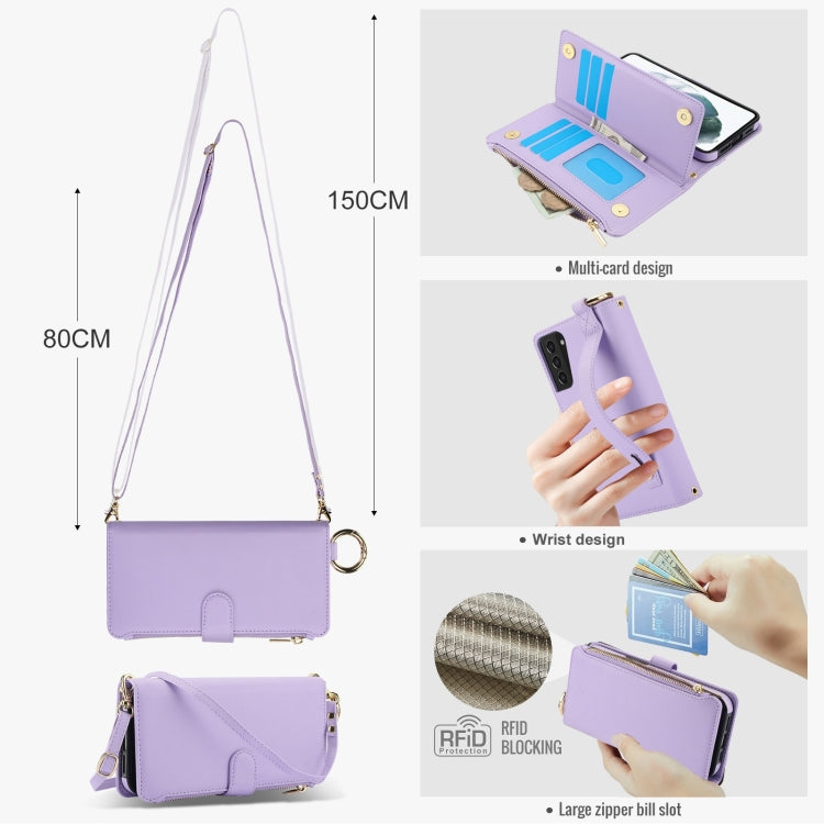 For Samsung Galaxy S21+ 5G Crossbody Ring Multifunctional Wallet Leather Phone Case