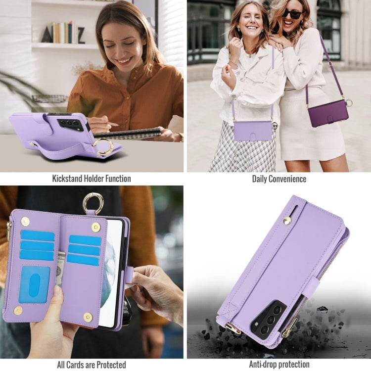 For Samsung Galaxy S21+ 5G Crossbody Ring Multifunctional Wallet Leather Phone Case