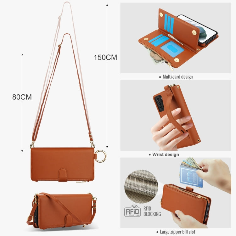 For Samsung Galaxy S21+ 5G Crossbody Ring Multifunctional Wallet Leather Phone Case