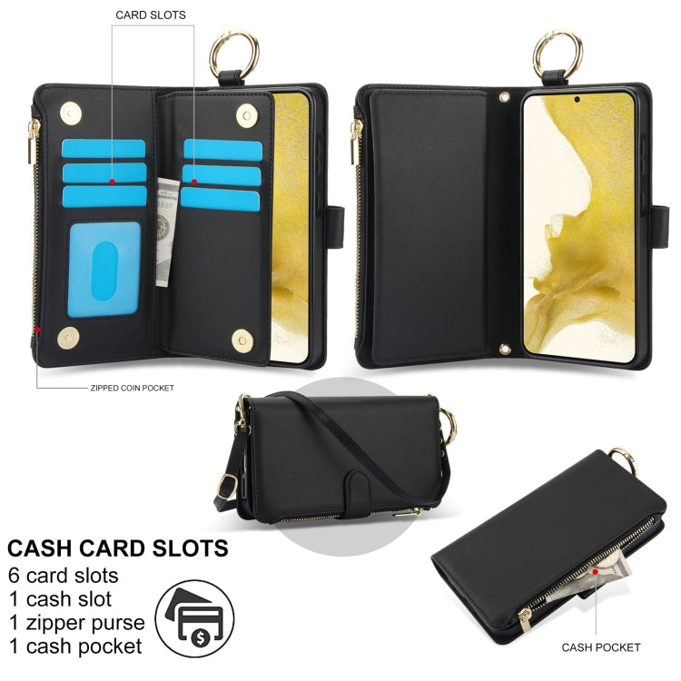 For Samsung Galaxy S21 FE 5G Crossbody Ring Multifunctional Wallet Leather Phone Case
