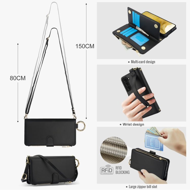 For Samsung Galaxy S21 FE 5G Crossbody Ring Multifunctional Wallet Leather Phone Case