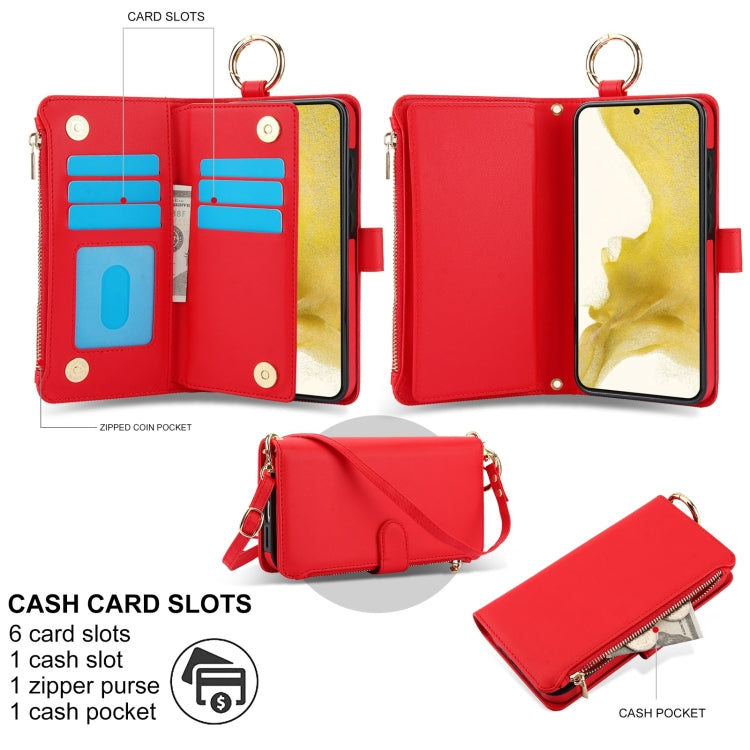 For Samsung Galaxy S21 FE 5G Crossbody Ring Multifunctional Wallet Leather Phone Case