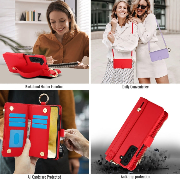 For Samsung Galaxy S21 FE 5G Crossbody Ring Multifunctional Wallet Leather Phone Case