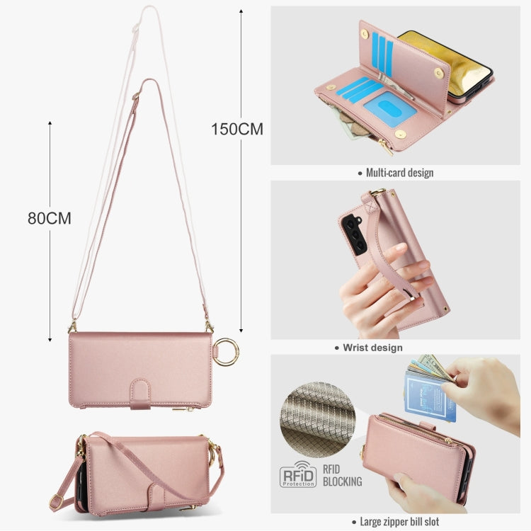 For Samsung Galaxy S21 FE 5G Crossbody Ring Multifunctional Wallet Leather Phone Case