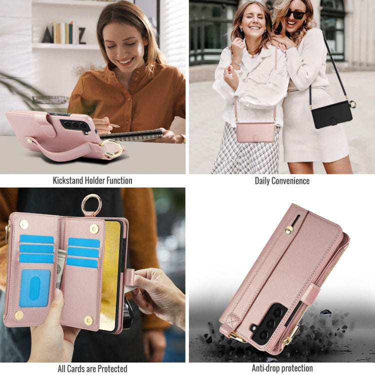 For Samsung Galaxy S21 FE 5G Crossbody Ring Multifunctional Wallet Leather Phone Case