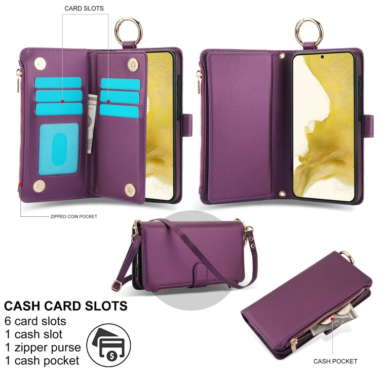 For Samsung Galaxy S21 FE 5G Crossbody Ring Multifunctional Wallet Leather Phone Case