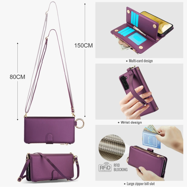 For Samsung Galaxy S21 FE 5G Crossbody Ring Multifunctional Wallet Leather Phone Case