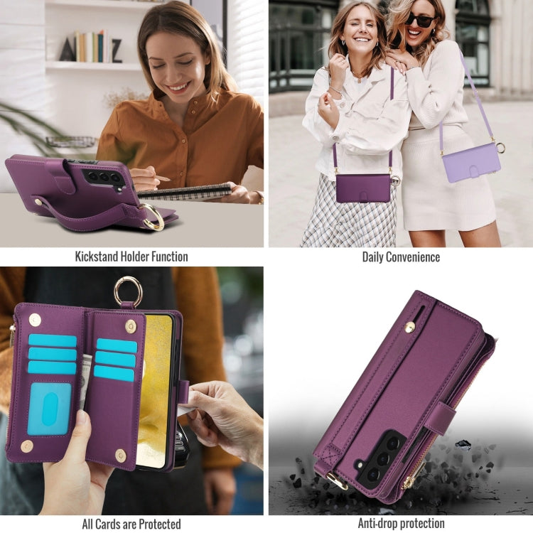 For Samsung Galaxy S21 FE 5G Crossbody Ring Multifunctional Wallet Leather Phone Case