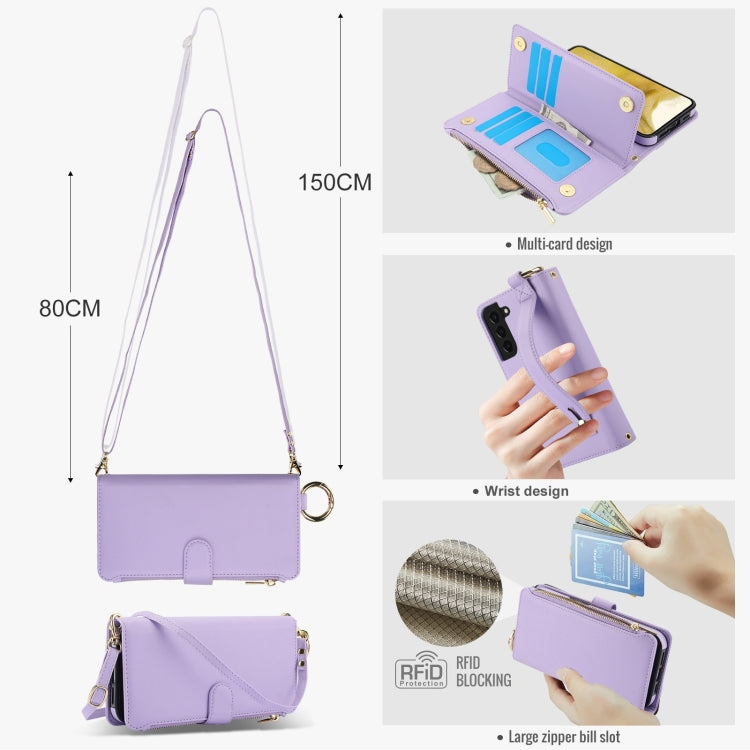 For Samsung Galaxy S21 FE 5G Crossbody Ring Multifunctional Wallet Leather Phone Case