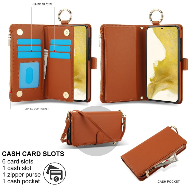For Samsung Galaxy S21 FE 5G Crossbody Ring Multifunctional Wallet Leather Phone Case