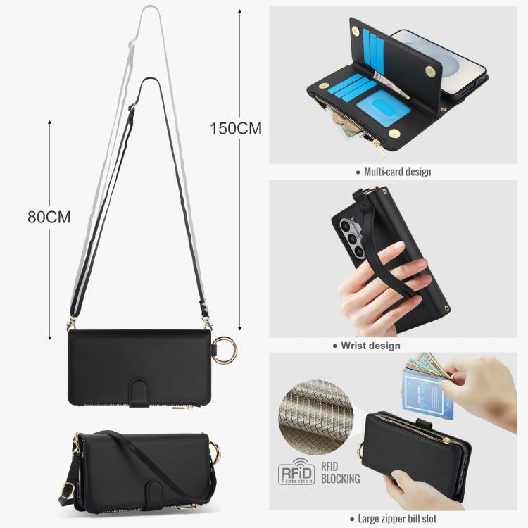 For Samsung Galaxy S26 Ultra 5G Crossbody Ring Multifunctional Wallet Leather Phone Case