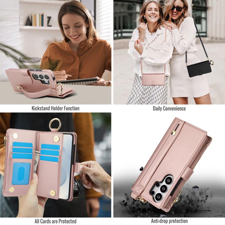 For Samsung Galaxy S26 Ultra 5G Crossbody Ring Multifunctional Wallet Leather Phone Case