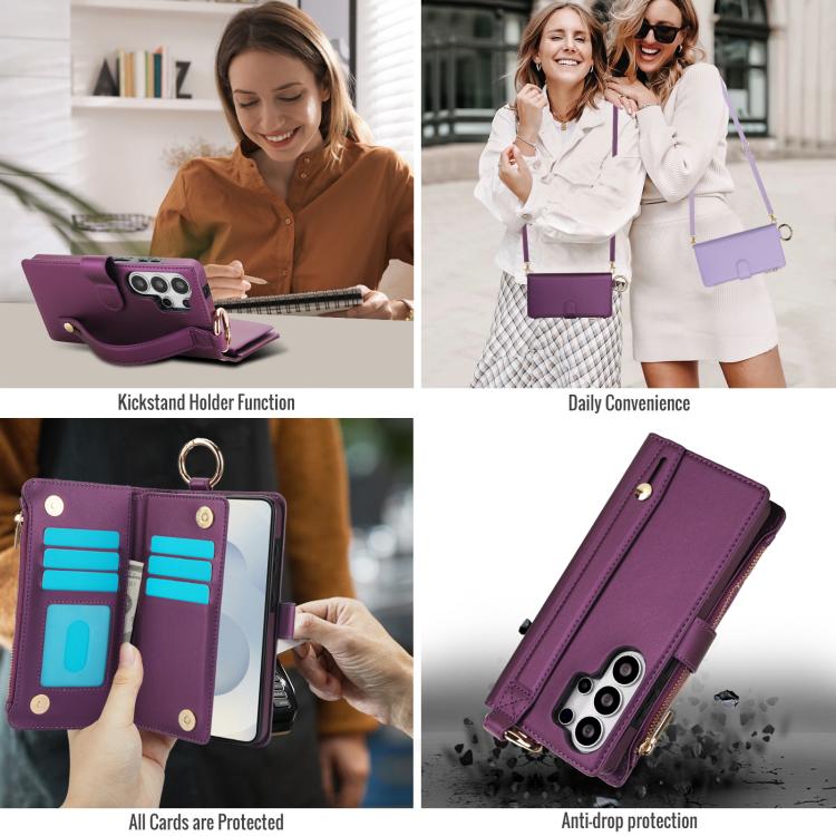 For Samsung Galaxy S26 Ultra 5G Crossbody Ring Multifunctional Wallet Leather Phone Case