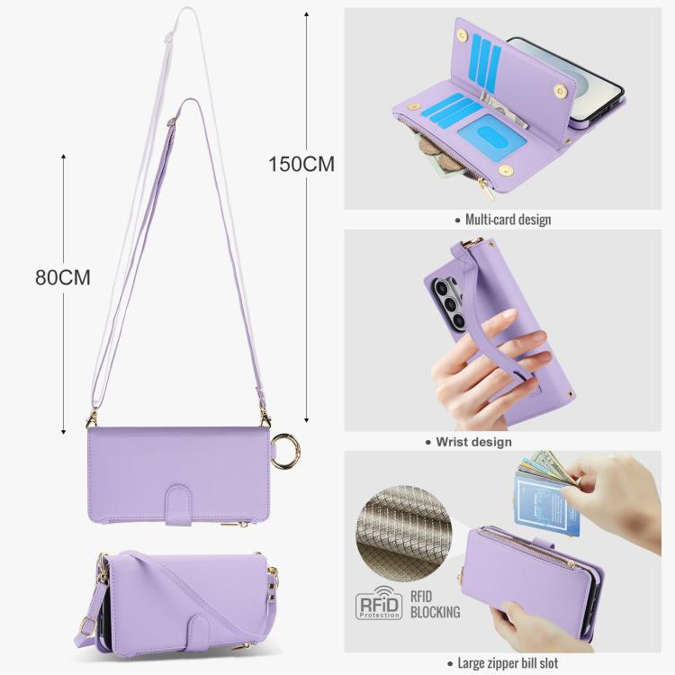For Samsung Galaxy S26 Ultra 5G Crossbody Ring Multifunctional Wallet Leather Phone Case