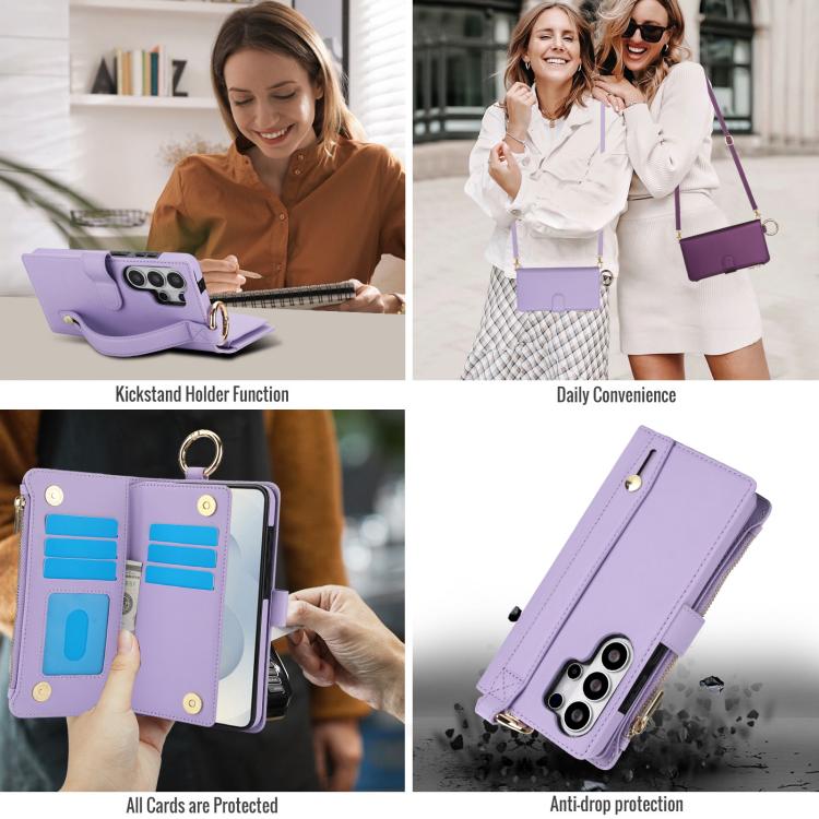 For Samsung Galaxy S26 Ultra 5G Crossbody Ring Multifunctional Wallet Leather Phone Case