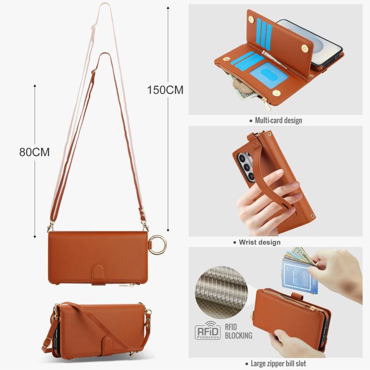 For Samsung Galaxy S26 Ultra 5G Crossbody Ring Multifunctional Wallet Leather Phone Case