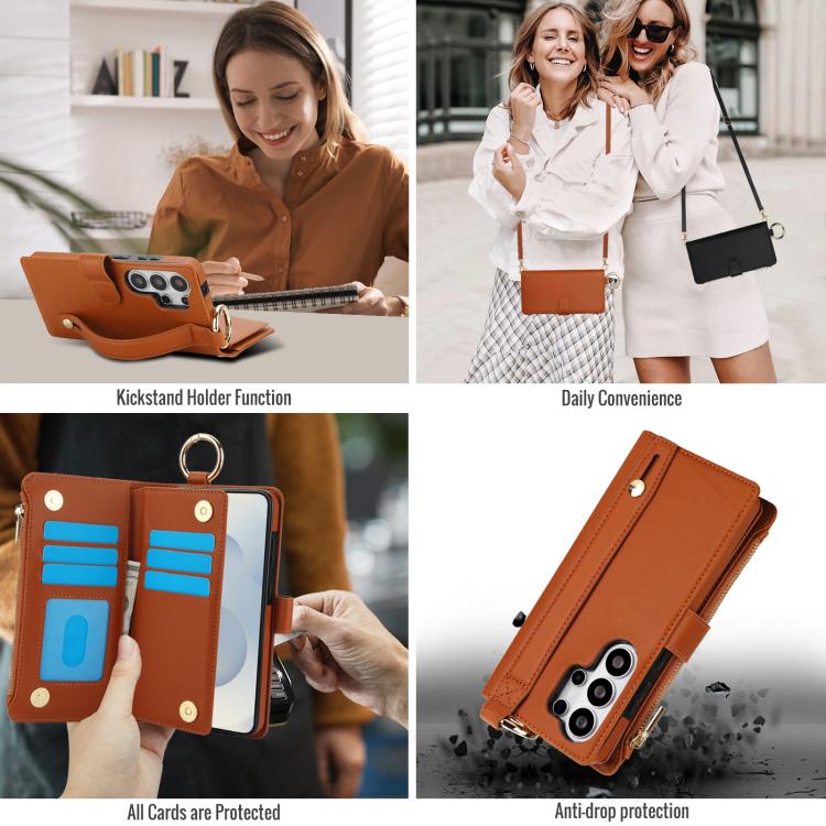 For Samsung Galaxy S26 Ultra 5G Crossbody Ring Multifunctional Wallet Leather Phone Case