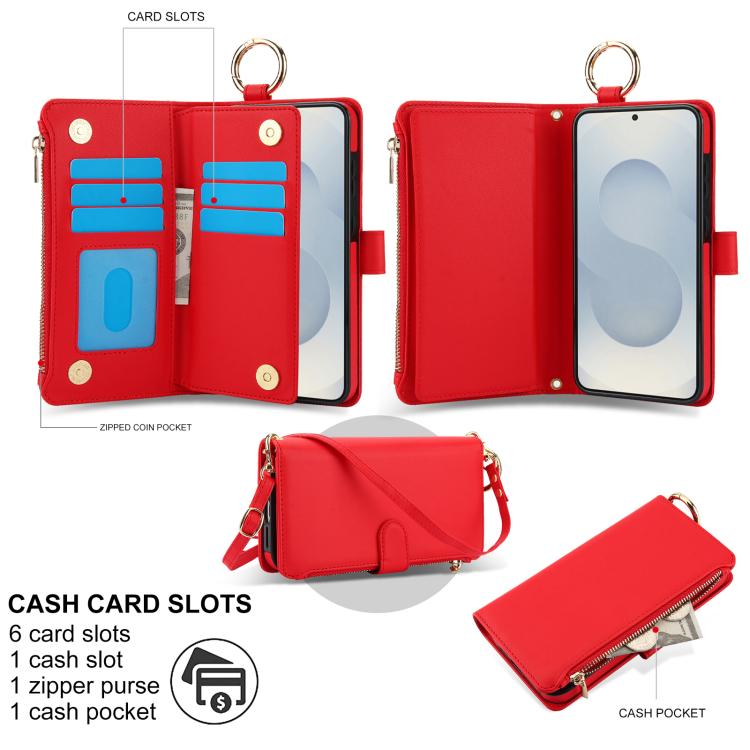 For Samsung Galaxy S26+ 5G Crossbody Ring Multifunctional Wallet Leather Phone Case
