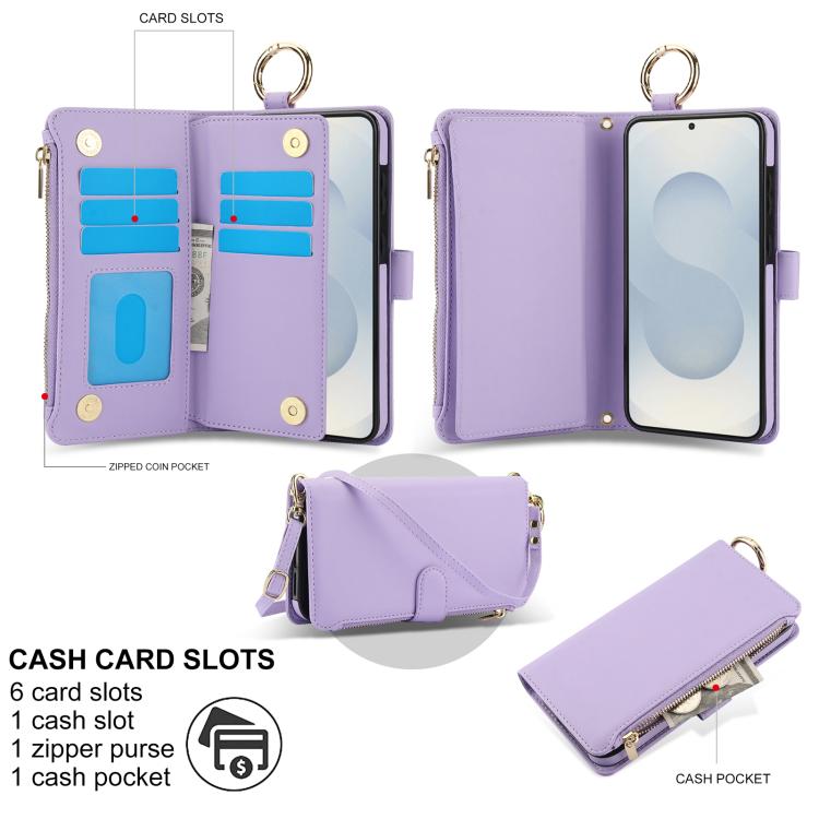 For Samsung Galaxy S26+ 5G Crossbody Ring Multifunctional Wallet Leather Phone Case
