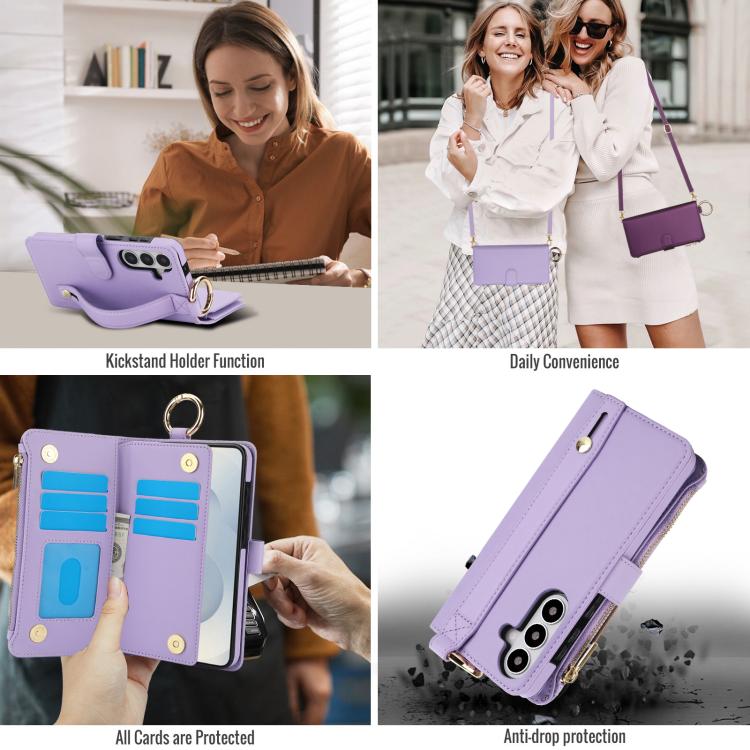 For Samsung Galaxy S26+ 5G Crossbody Ring Multifunctional Wallet Leather Phone Case