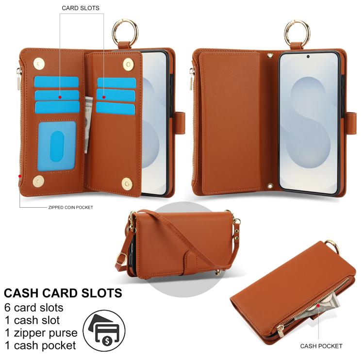 For Samsung Galaxy S26+ 5G Crossbody Ring Multifunctional Wallet Leather Phone Case