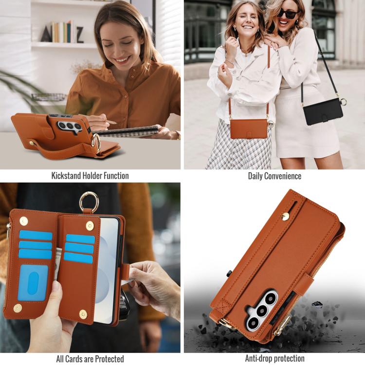 For Samsung Galaxy S26+ 5G Crossbody Ring Multifunctional Wallet Leather Phone Case