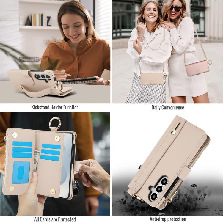 For Samsung Galaxy S26 5G Crossbody Ring Multifunctional Wallet Leather Phone Case