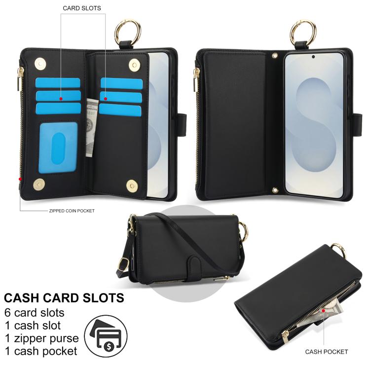 For Samsung Galaxy S26 5G Crossbody Ring Multifunctional Wallet Leather Phone Case