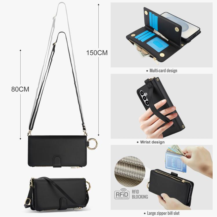 For Samsung Galaxy S26 5G Crossbody Ring Multifunctional Wallet Leather Phone Case