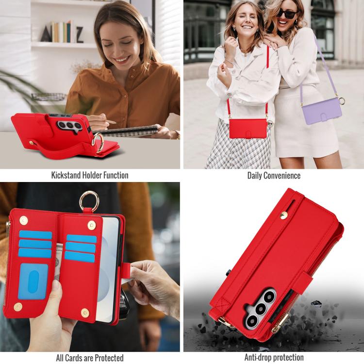For Samsung Galaxy S26 5G Crossbody Ring Multifunctional Wallet Leather Phone Case