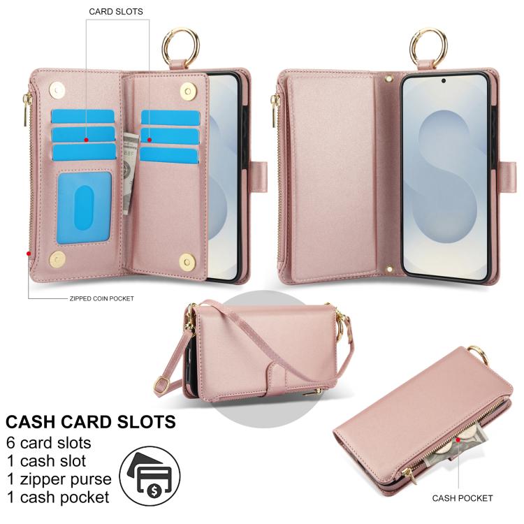 For Samsung Galaxy S26 5G Crossbody Ring Multifunctional Wallet Leather Phone Case