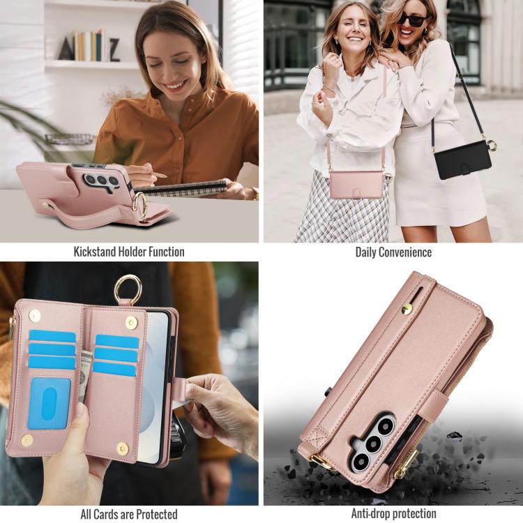 For Samsung Galaxy S26 5G Crossbody Ring Multifunctional Wallet Leather Phone Case