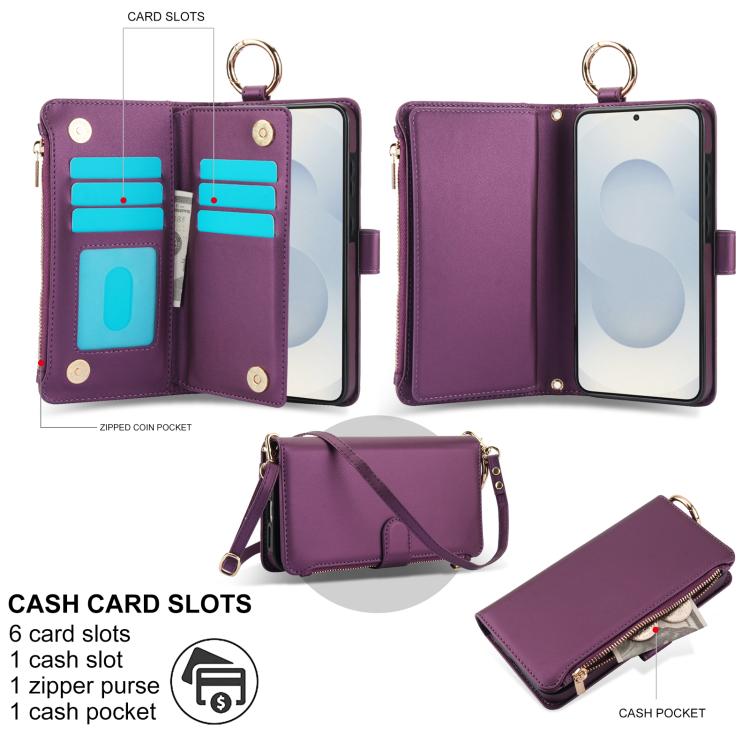 For Samsung Galaxy S26 5G Crossbody Ring Multifunctional Wallet Leather Phone Case