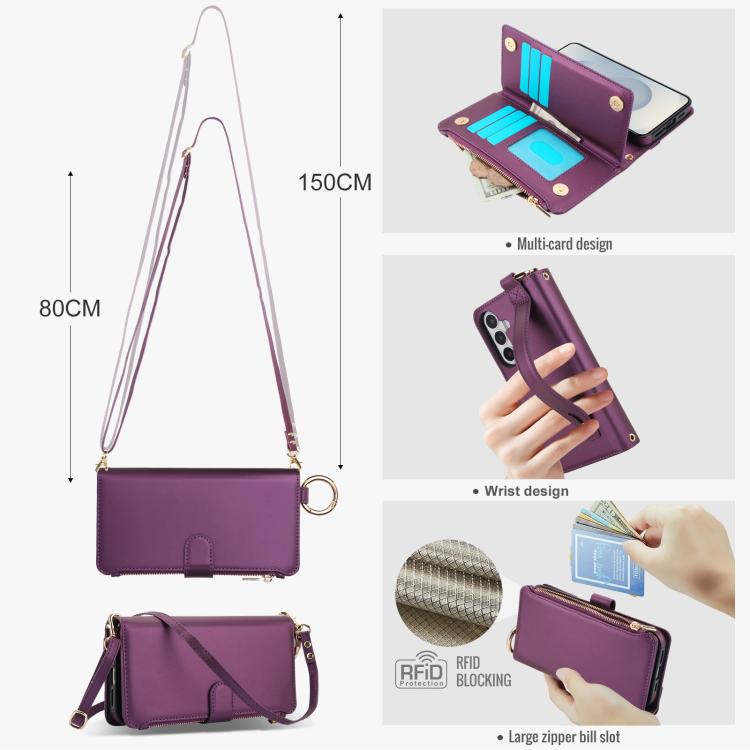 For Samsung Galaxy S26 5G Crossbody Ring Multifunctional Wallet Leather Phone Case