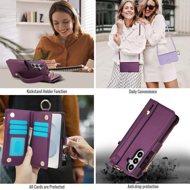 For Samsung Galaxy S26 5G Crossbody Ring Multifunctional Wallet Leather Phone Case