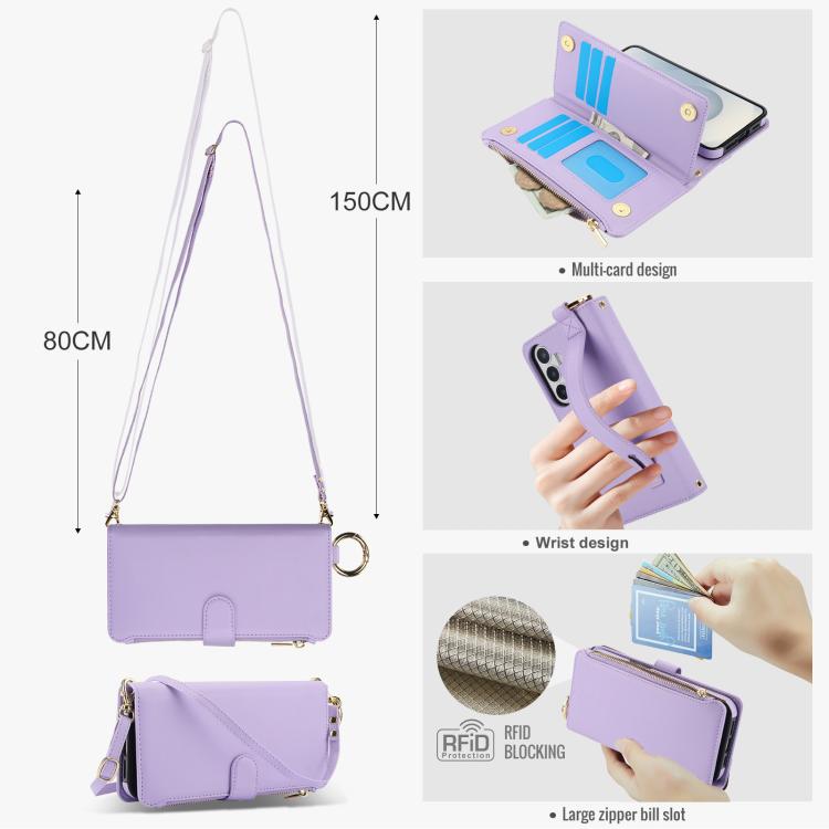 For Samsung Galaxy S26 5G Crossbody Ring Multifunctional Wallet Leather Phone Case