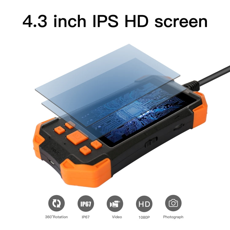 T20 4.3 inch IPS Screen 5.5mm Single Camera IP67 Waterproof Hard Cable Digital Endoscope, Length:2m - Black Orange