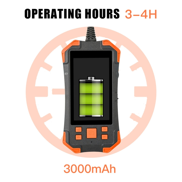 T20 4.3 inch IPS Screen 5.5mm Single Camera IP67 Waterproof Hard Cable Digital Endoscope, Length:2m - Black Orange