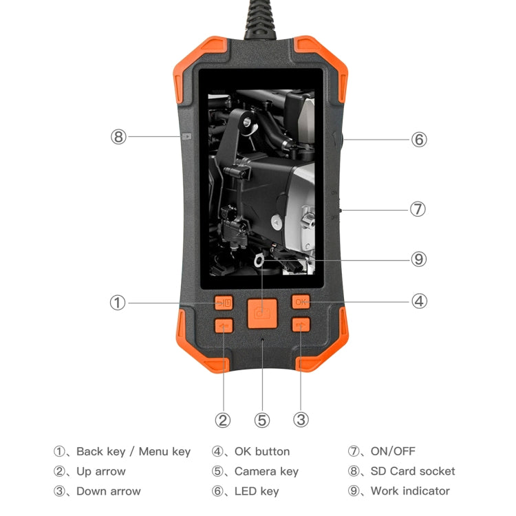 T20 4.3 inch IPS Screen 5.5mm Single Camera IP67 Waterproof Hard Cable Digital Endoscope, Length:2m - Black Orange