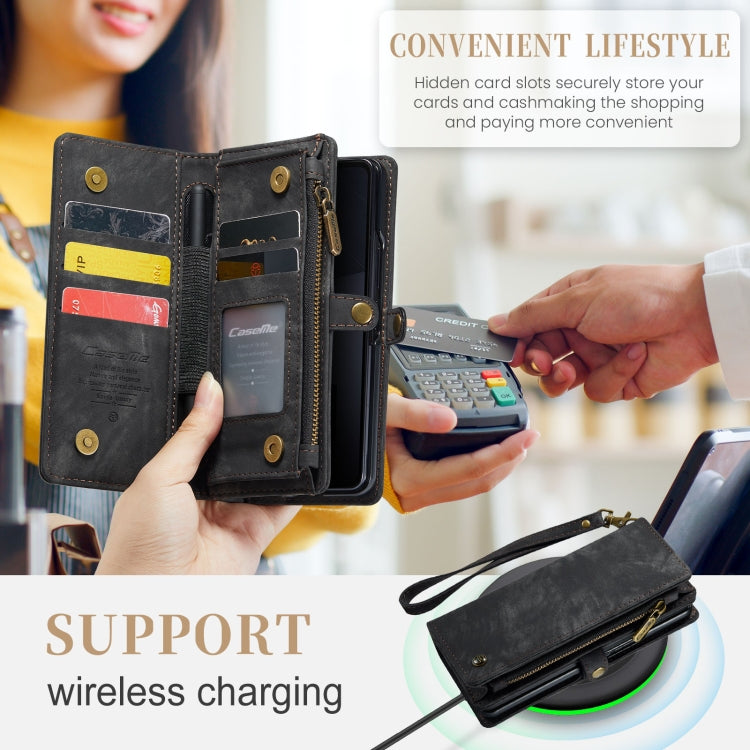For Samsung Galaxy Z Fold6 5G CaseMe 008 Multifunctional Zipper Wallet Leather Phone Case with Lanyard