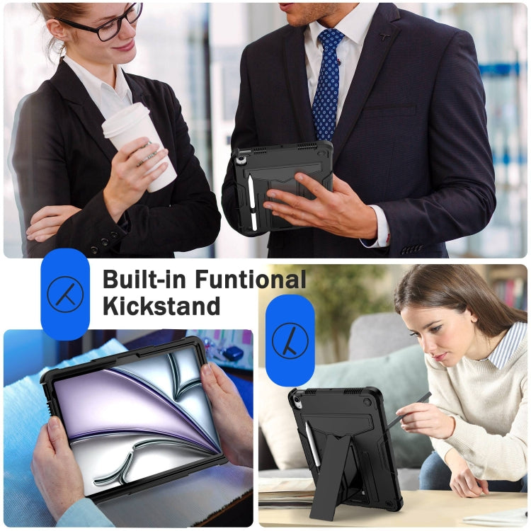 For iPad Air 11 2026 / 2025 /  2024 T Holder Robot Silicone Hybrid PC Tablet Case