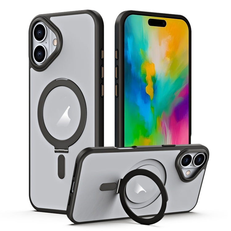 For iPhone 16 MagSafe Airbag Shockproof Frosted Phone Case with Fold Holder