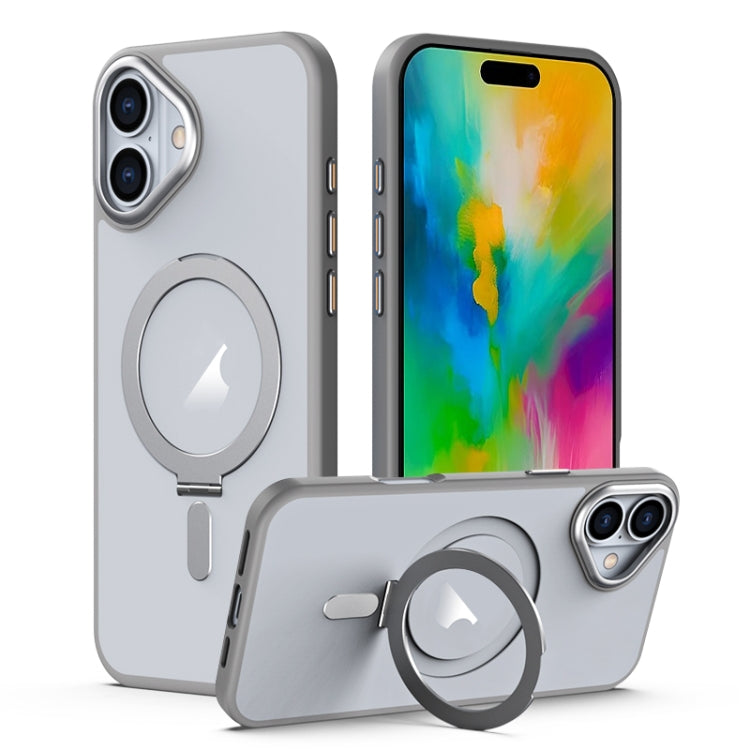 For iPhone 16 MagSafe Airbag Shockproof Frosted Phone Case with Fold Holder