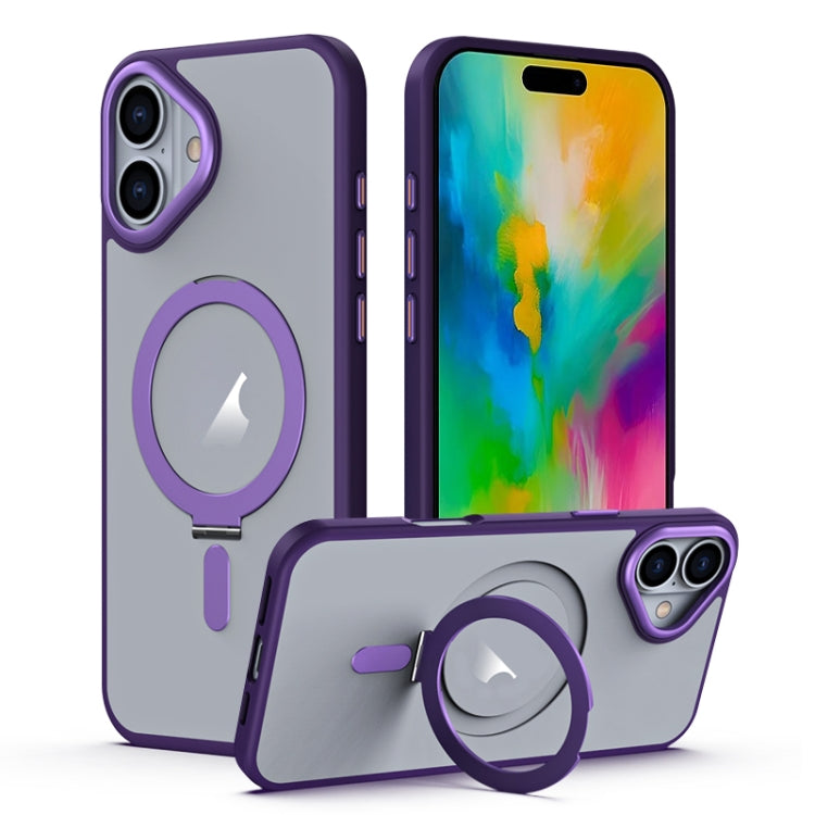 For iPhone 16 Plus MagSafe Airbag Shockproof Frosted Phone Case with Fold Holder