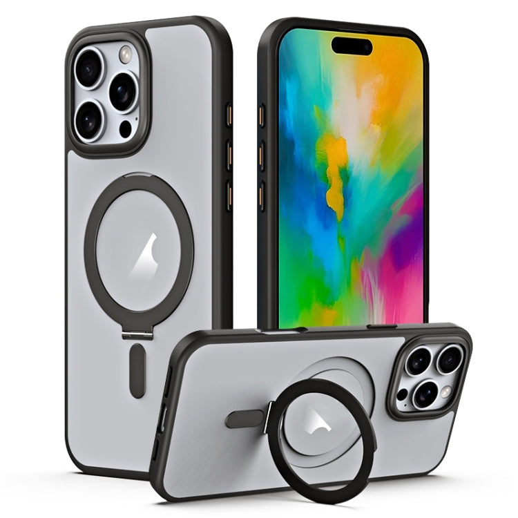 For iPhone 16 Pro MagSafe Airbag Shockproof Frosted Phone Case with Fold Holder