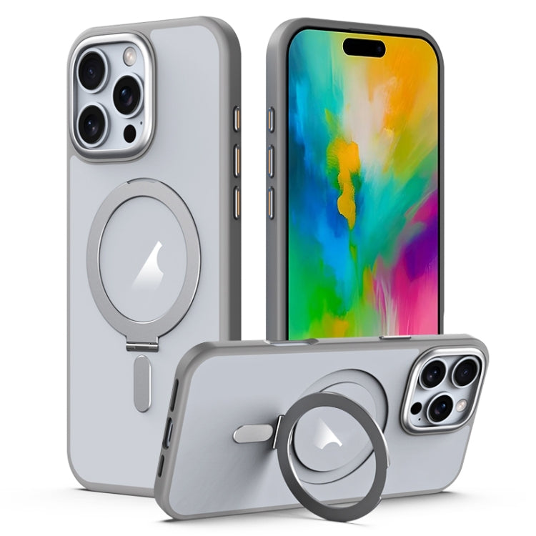 For iPhone 16 Pro MagSafe Airbag Shockproof Frosted Phone Case with Fold Holder
