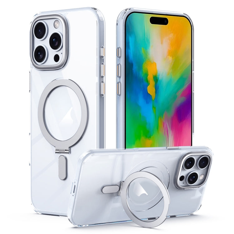 For iPhone 16 Pro MagSafe Airbag Shockproof Frosted Phone Case with Fold Holder