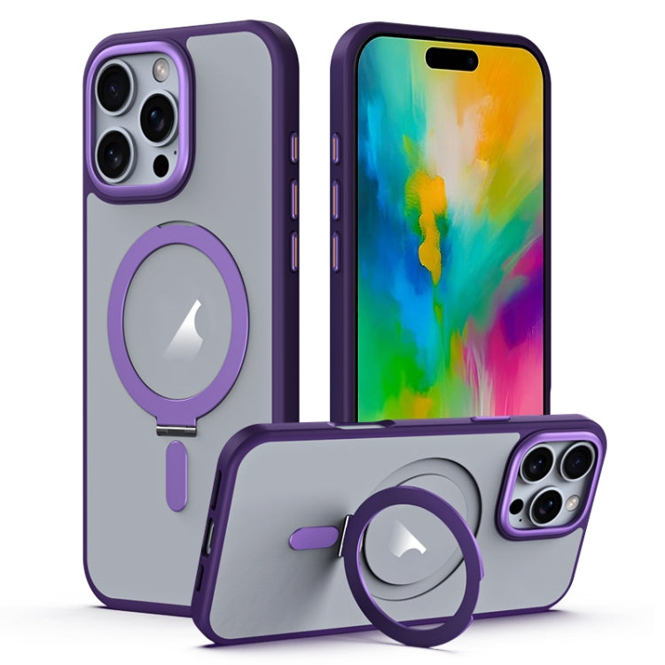 For iPhone 16 Pro MagSafe Airbag Shockproof Frosted Phone Case with Fold Holder