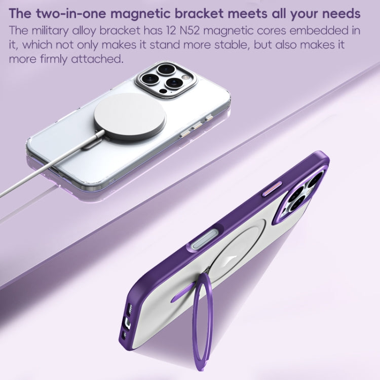 For iPhone 16 MagSafe Airbag Shockproof Frosted Phone Case with Fold Holder