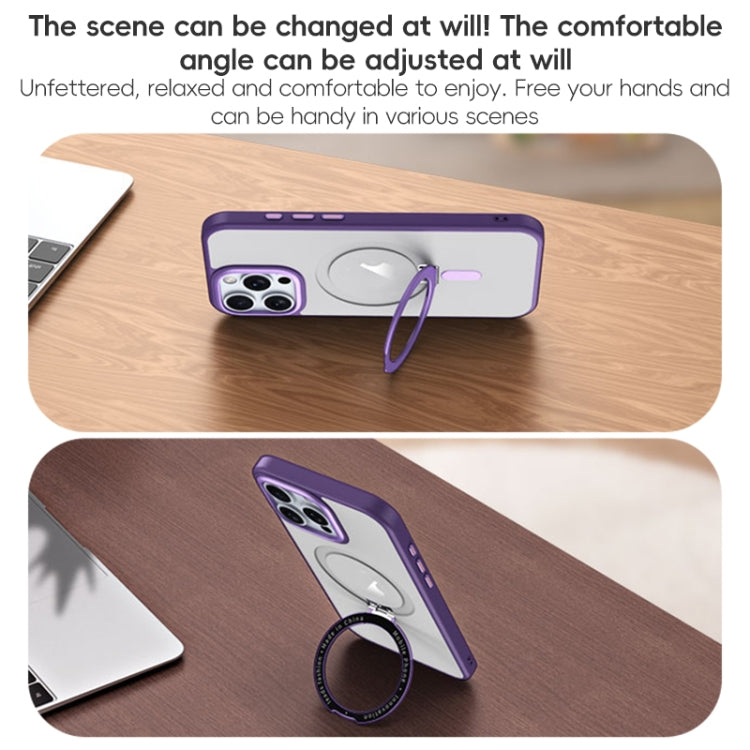For iPhone 16 MagSafe Airbag Shockproof Frosted Phone Case with Fold Holder